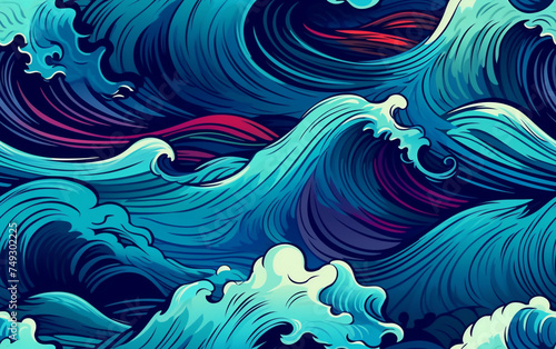Dark teal color abstract background with japanese wave style