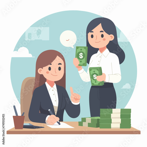 Flat design illustration of business woman calculating salary for employees