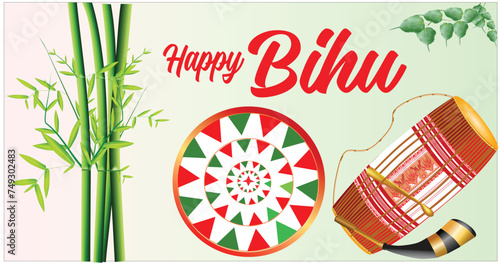 Vector illustration of Happy Rongali Bihu, Assamese New Year, Indian traditional festival, Harvest festival of Assam.	