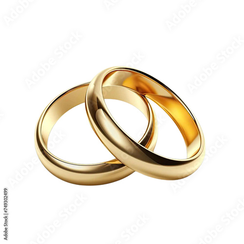 Gold wedding rings, isolated on transparent background.