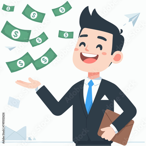 Flat design illustration of a wasteful man spending money