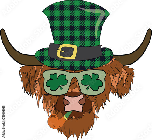 St Patrick's Day Highland Cow Vector