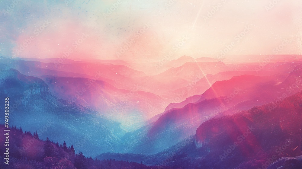 Dreamy Pink Sunrise Over Mountain Layers. Dreamy Pink Sunrise Over Mountain Layers.