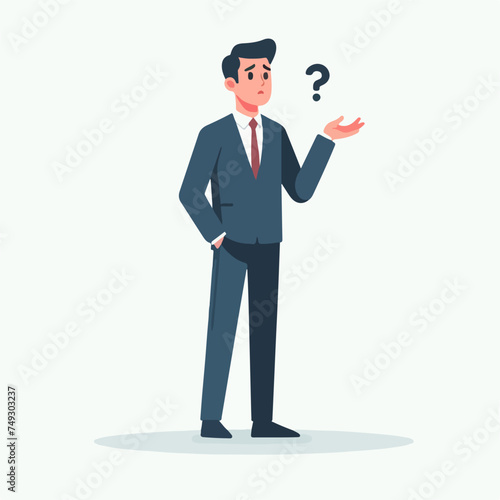Flat design illustration of a standing business man concept with a confused gesture