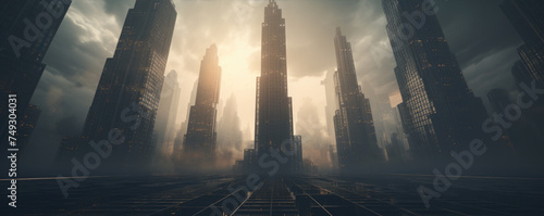 Skyscrapers, futuristic dark city