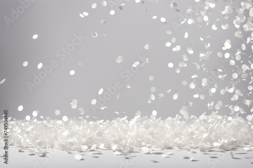 White Confetti Flight on Soft Gray Background