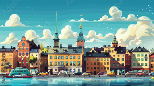 Stockholm Sweden cartoon set with Carlson buildings ca