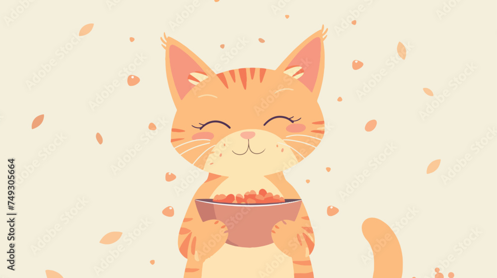 The kitten so happy holding the cat food flat illustration