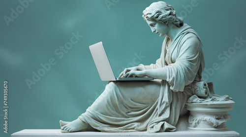 a statue of a woman using a laptop © moonpro