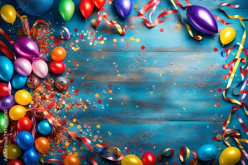 birthday balloon on the blue wooden background