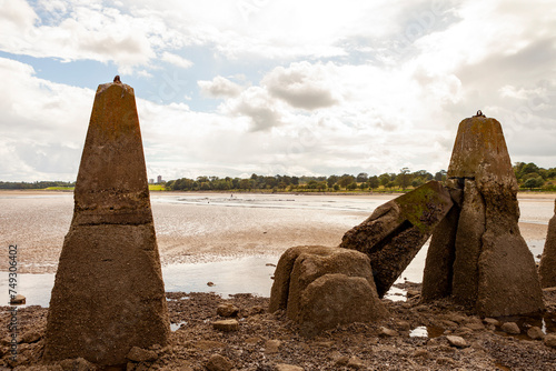 Fototapeta Naklejka Na Ścianę i Meble -  Cramond Island causeway at low tide, Edinburgh, Scotland