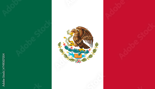 Close-up of green, white and red national flag with eagle and snake of Central American country of Mexico. Illustration made February 7th, 2024, Zurich, Switzerland. photo