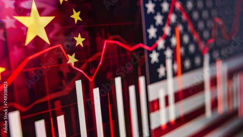 Wallpaper Mural Decreasing stock bar graph with USA and China flags It symbolizes the crisis, trade wars, tariffs between countries, economies. Torontodigital.ca