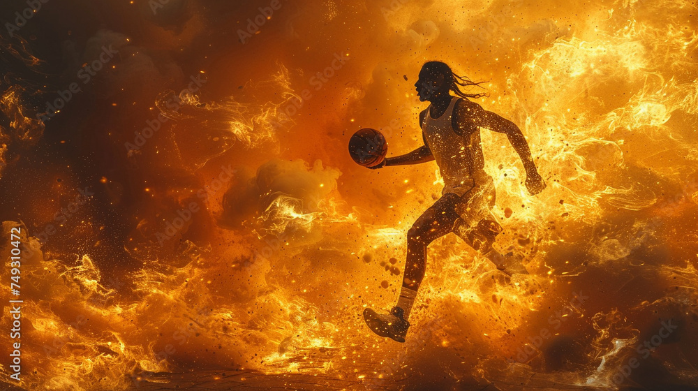 Naklejka premium basketball concept, black silhouette, sport themed. Image with copy space