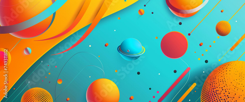 An abstract banner featuring geometric shapes and vibrant colors, ideal for promoting tech products or digital services.