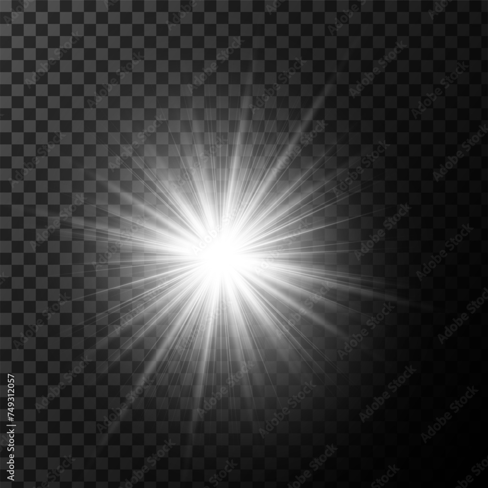A realistic vector illustration of various light effects on a black background, including sparkling stars and flickering and flashing lights.Collection of different light effects on black background