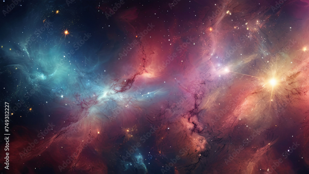 Colorful Space Galaxy Cloud Nebula: Exploring the Stary Night Cosmos. Generative AI. - obrazy, fototapety, plakaty 