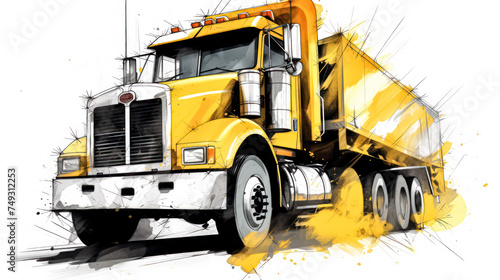 A vibrant watercolor sketch of a truck with yellow gray lines