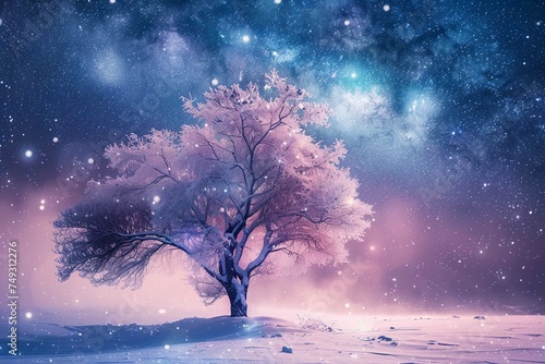 Magical winter landscape snow covered tree © Abdul