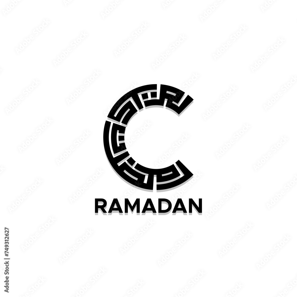 Moon Shape Kufic Style Arabic Design Logo Of Ramadan Moon Shape Kufic Style Arabic Design Logo Of Ramadan