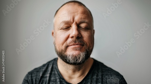 Middle-aged man with his eyes closed, he is calm 