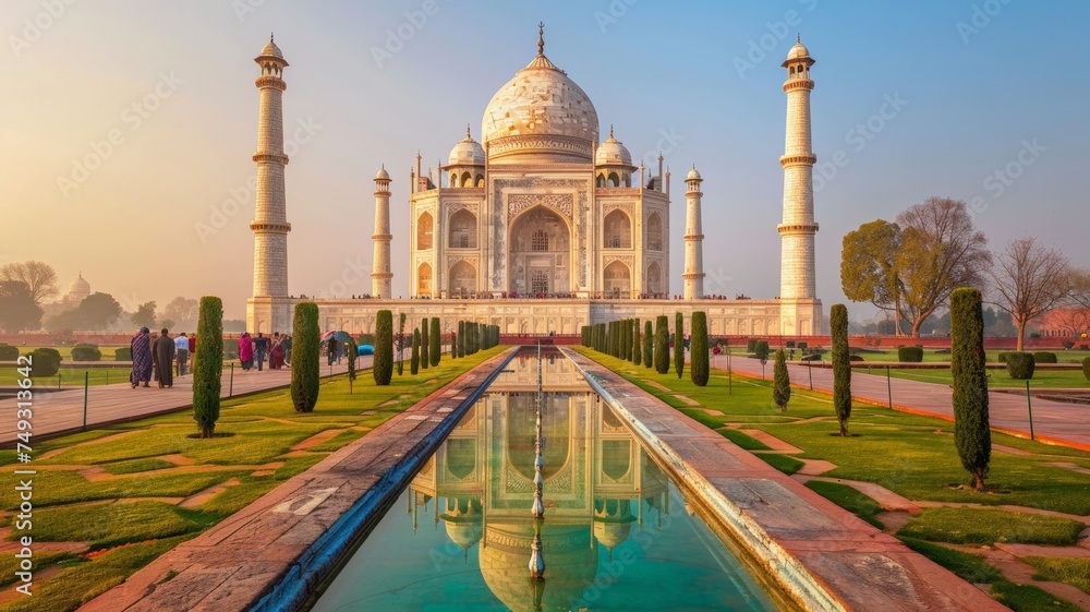 Obraz premium Taj Mahal on a bright and clear day.