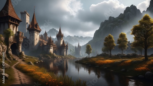 Medieval fantasy landscape with dark atmosphere © Hagi