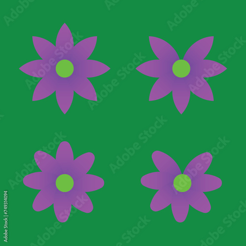 Drawing violet wild flowers on a green background