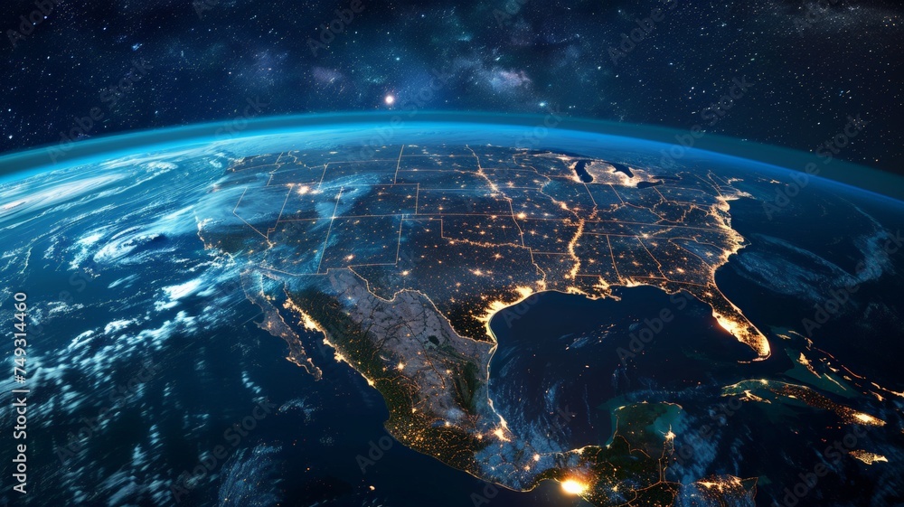 custom made wallpaper toronto digitalUnited States and North America from space at night with city lights showing human activity.