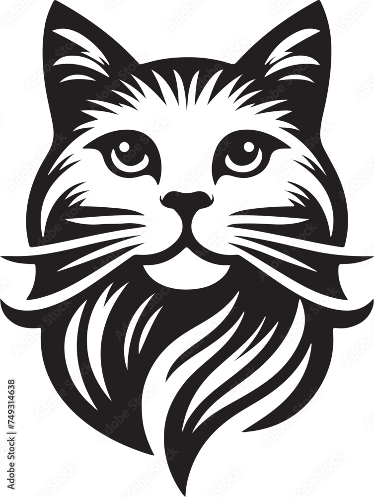 Vector of a cute cat face on white background, Vector flat cat face black isolated on white background Vector of a cute cat face on white background, Vector flat cat face black isolated on white background