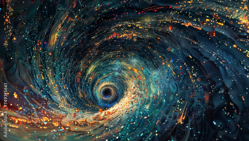 Black Hole Vortex: Spiraling vortex with stars, creating a mesmerizing black hole in space, perfect for sci-fi and abstract backgrounds. - obrazy, fototapety, plakaty 