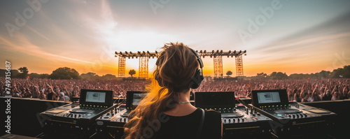 DJ, concert sound engineer. Massive crowd. Hand edited  AI. photo