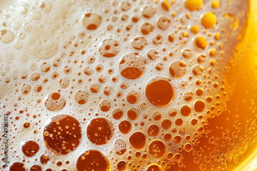 Ultra close up view of beer texture with foam