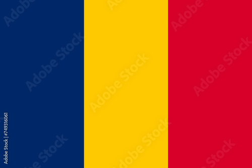 Close-up of vector graphic of blue, yellow and red national flag of African country of Chad. Illustration made February 9th, 2024, Zurich, Switzerland.