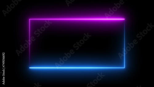 Glowing line frame web neon box pattern. neon blue and pink lights wiggle on black background. Abstract background web neon box pattern, LED flashing lights.
