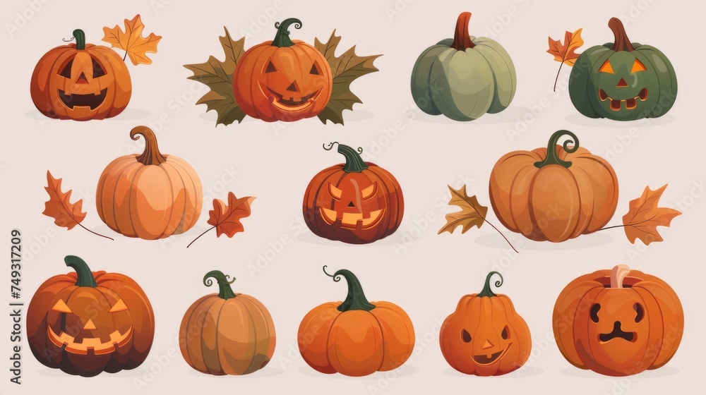 Collection of pumkins. Banner for autumn seasonal holidays background. Pumkins for helloween, thanksgiving, fall decoration Collection of pumkins. Banner for autumn seasonal holidays background. Pumkins for helloween, thanksgiving, fall decoration