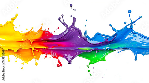 Splashing paint in primary colors logo letter y dropping into the center, Colorful liquid paint splash isolated on white. Holi background, colored liquid waves splashes, red, yellow, green, blue
