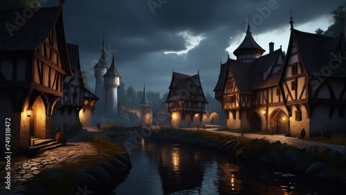 medieval fantasy landscape with dark atmosphere