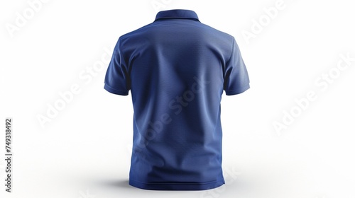 A detailed, ultra-high-resolution back view of a plain blue polo t-shirt mockup, isolated against a pure white backdrop
