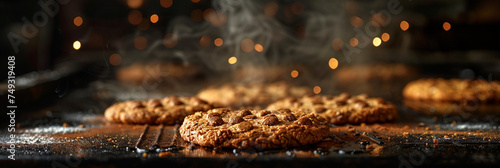 Cookies with chocolate on a wooden background top view free space for your text
