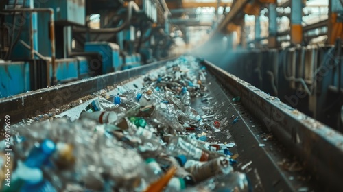A conveyor belt carries a plethora of materials, ready for sorting at a bustling recycling plant