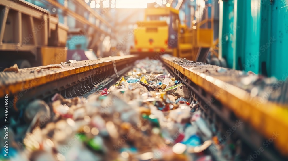 Close-up of high-tech machinery segregating materials at a recycling center Close-up of high-tech machinery segregating materials at a recycling center