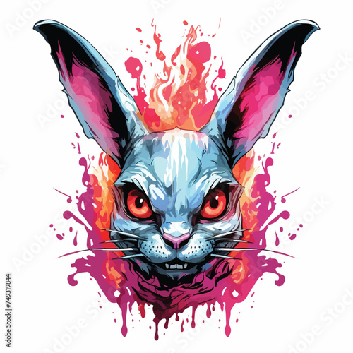 Skull with rabbit ears with fire from eyes colorful