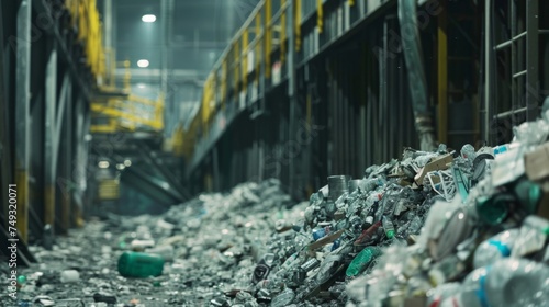 Waste transformation nexus where recyclables are sorted and prepared for their journey toward a sustainable future. Discarded materials find their way into the recycling process photo