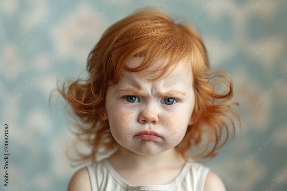 A young girl with vibrant red hair styled in pigtails displays a range of emotions with her expressive features.
