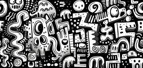 monochrome abstract doodle art illustration background