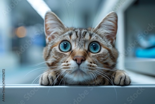 Tabby cat undergoing mri scan in veterinary clinic