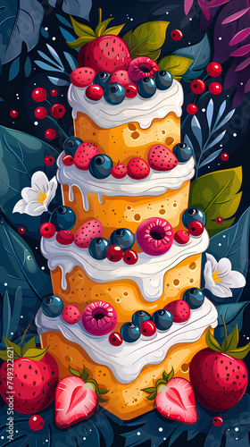 flat illustration cake and cream design background