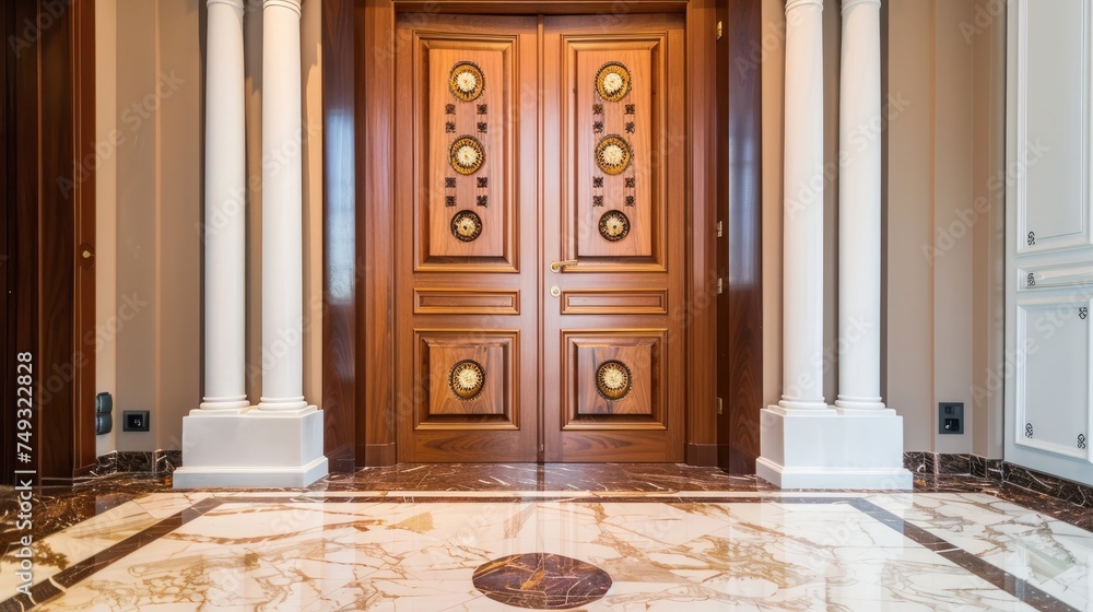 Obraz premium Premium entrance door with wood effect. Generative AI