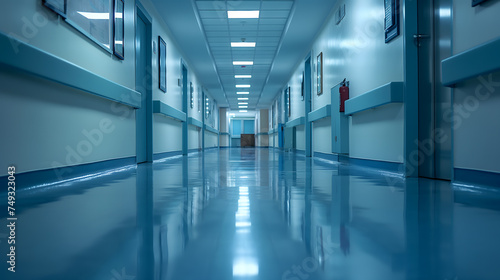 Serene Hospital Corridor with Reflective Flooring